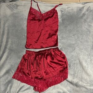 NWT Lulu's Burgundy Lace Trim Pajama Set